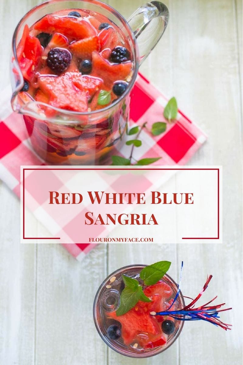 This Red White Blue Sangria recipe is the perfect patriotic 4th of July cocktail you can serve the adults at your summer barbecue. via flouronmyface.com