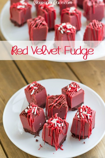 Bite-sized squares of homemade red velvet fudge
