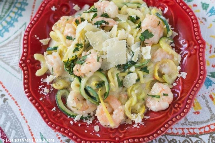 Zucchini Shrimp Scampi Alfredo is a very easy low carb shrimp recipe made with zucchini noodles.