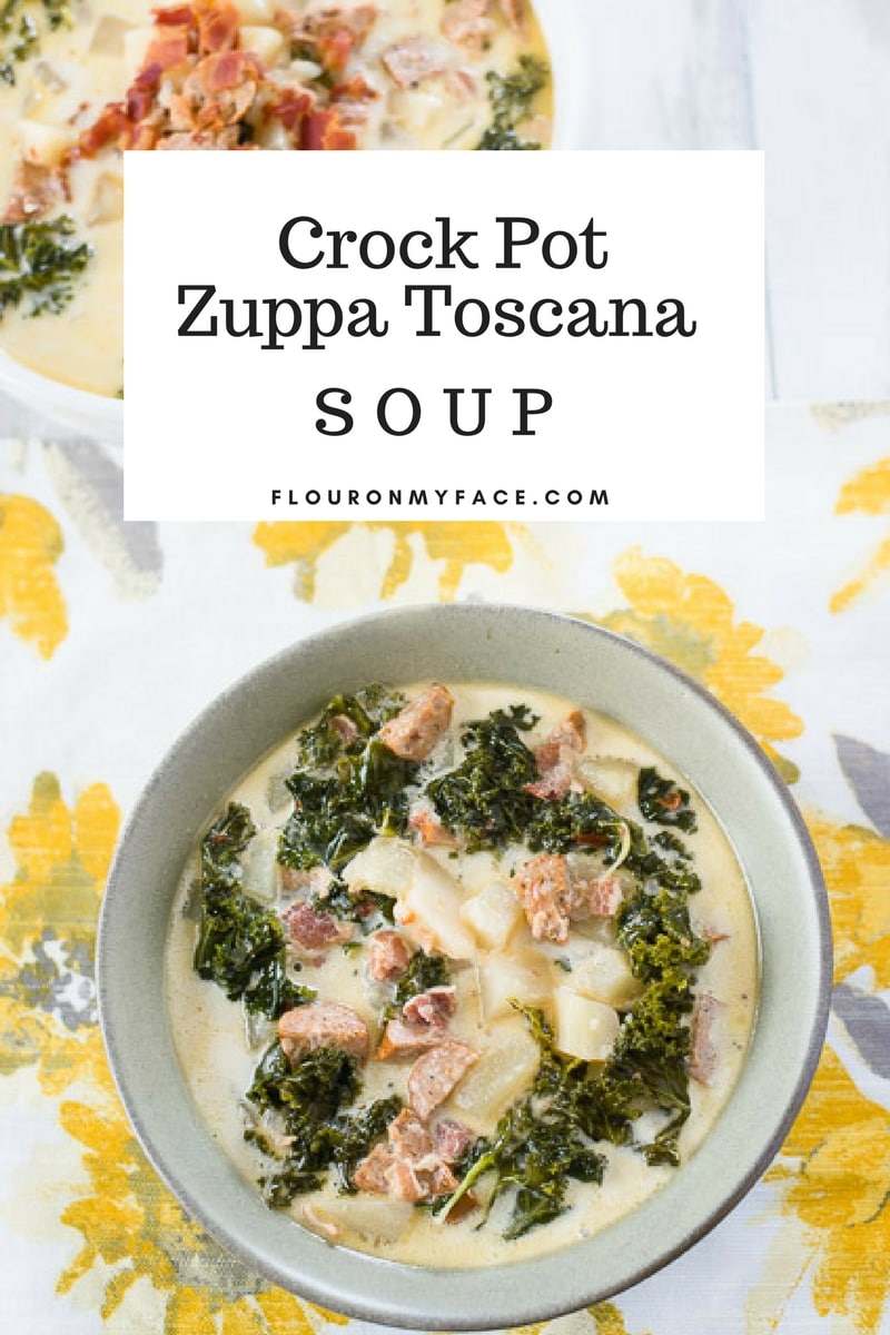 Copycat Olive Garden Crock Pot Zuppa Toscana Soup recipe via flouronmyface.com
