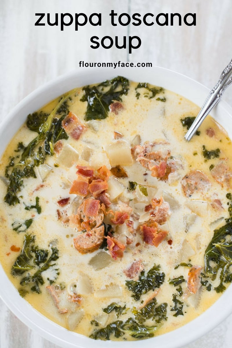 Bowl of Crock Pot Zuppa Toscana Soup a Olive Garden copycat recipe