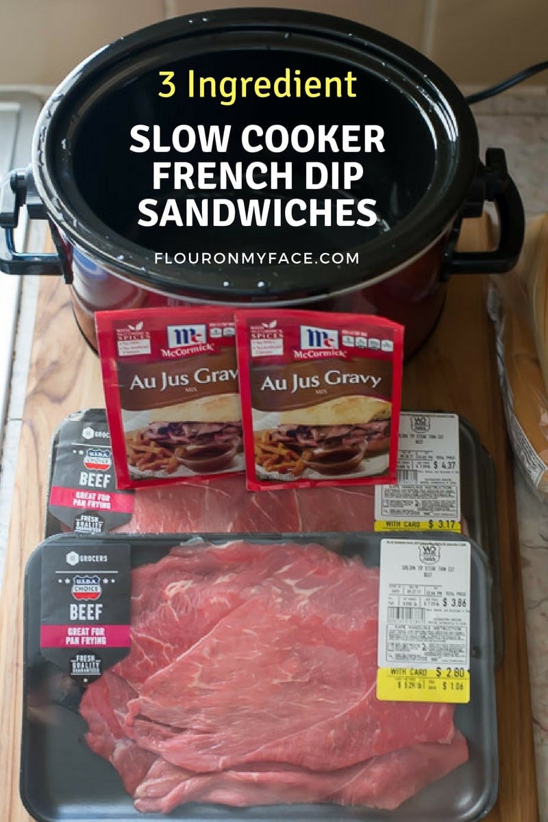 3 Ingredient Slow Cooker French Dip Sandwich Recipe via flouronmyface.com