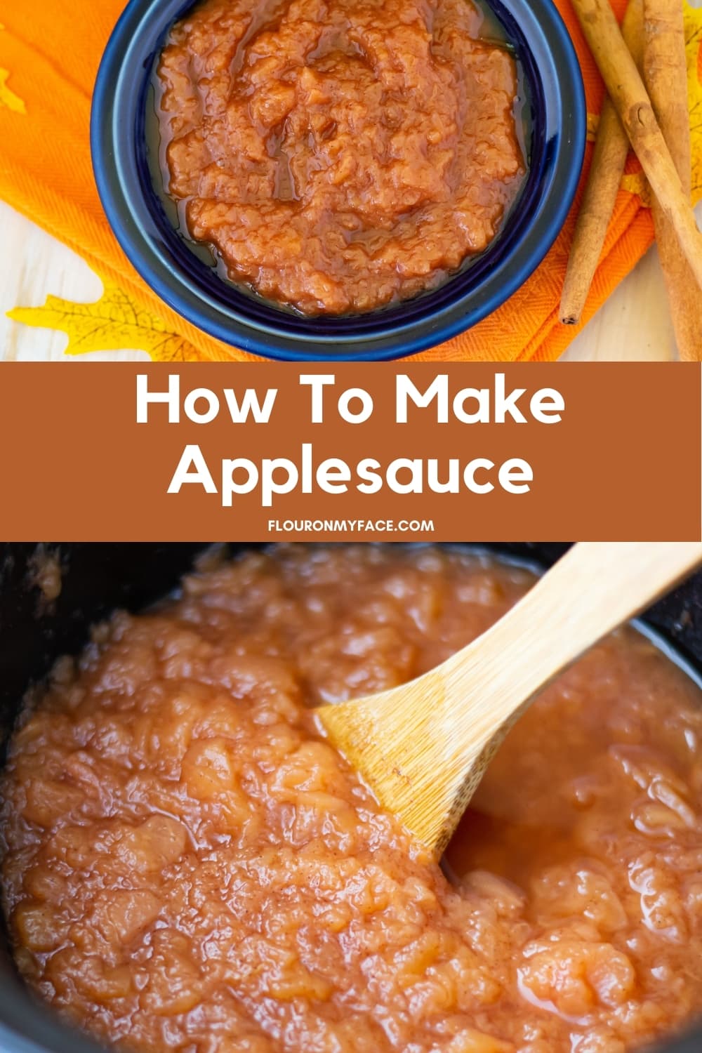 Overhead of applesauce as it cooks in a round crock pot