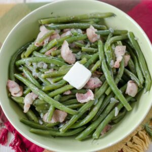 Instant Pot Green Beans with bacon in a serving bowl.