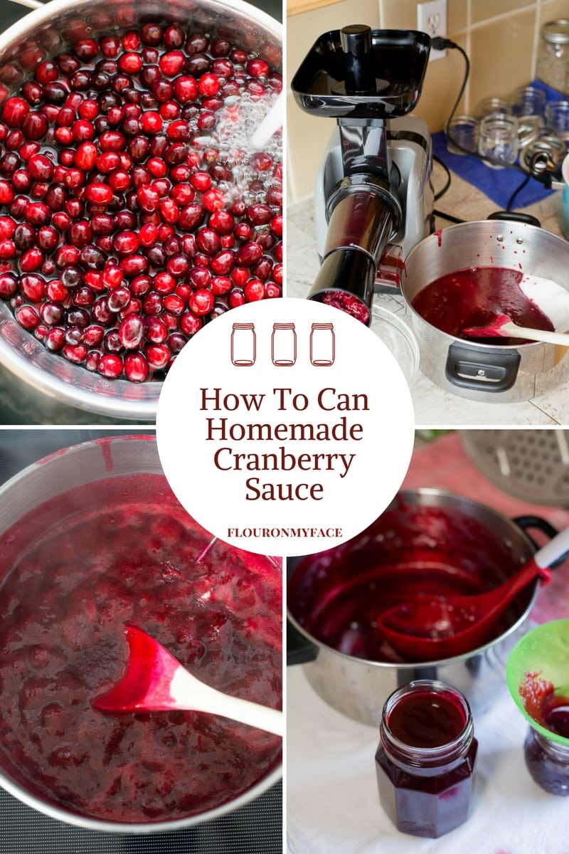 4 easy steps to making canned homemade cranberry sauce. A collage images of the steps to make cranberry sauce.