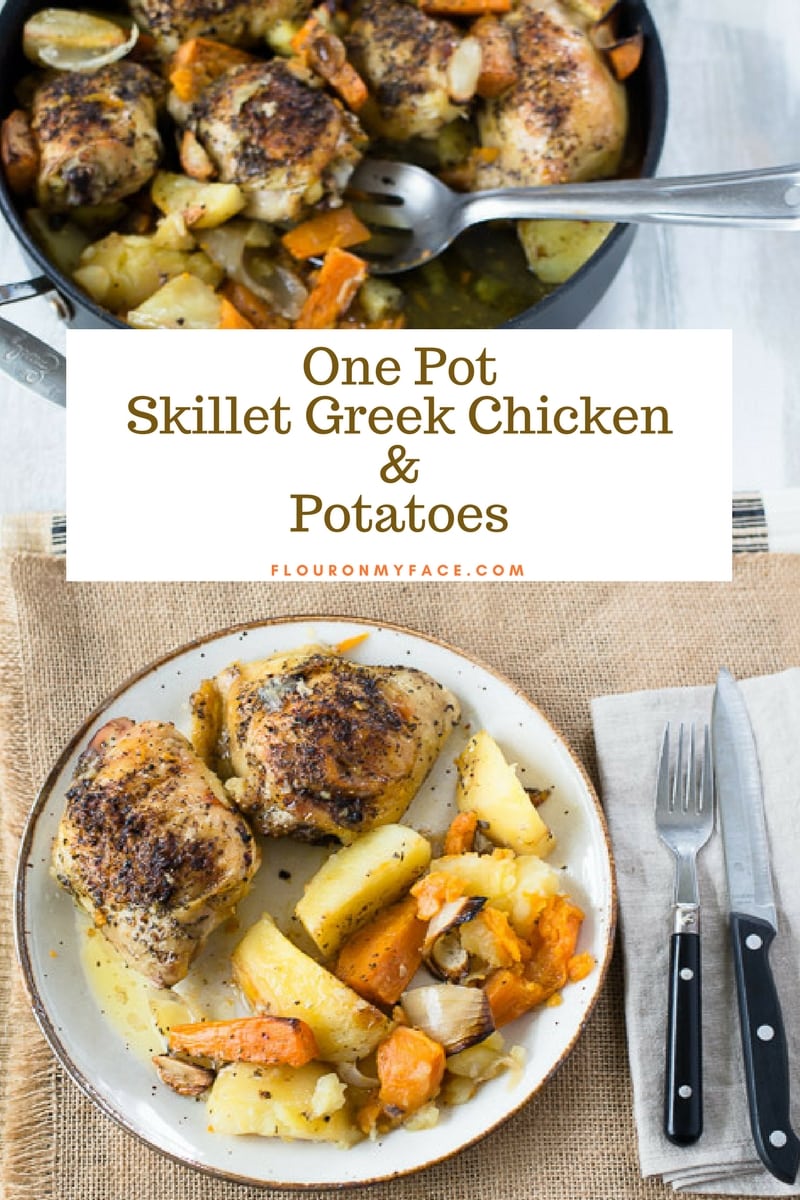 Plate with One Pot Skillet Greek Chicken Recipe made with McCormick All Purpose Seasoning #ad