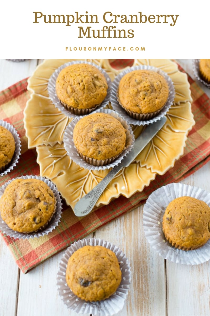 Pumpkin Cranberry Muffins on a fall maple leave serving platter