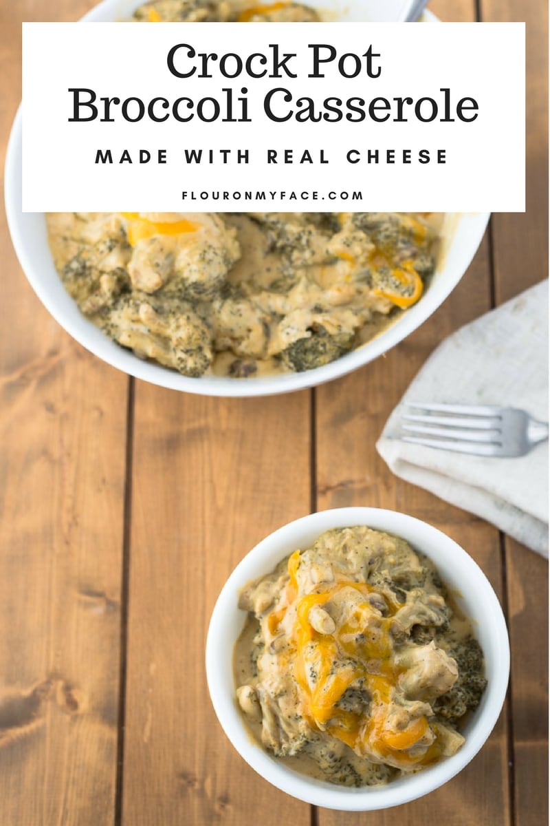 Cheesy Crock Pot Broccoli Casserole recipe made with fresh broccoli and real cheddar cheese.