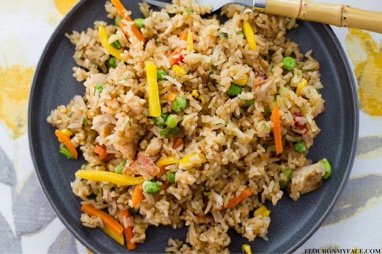 Ling Ling frozen chicken fried rice on a grey plate