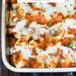 Sweet and Savory Stuffed Shells served in a Lagostina Lasagna pan #ad