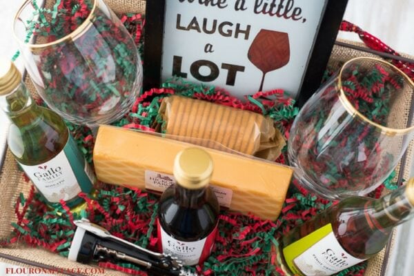 DIY Wine Gift Basket Ideas Flour On My Face   Wine Gift Basket Ideas Holiday Flouronmyface 600x400 