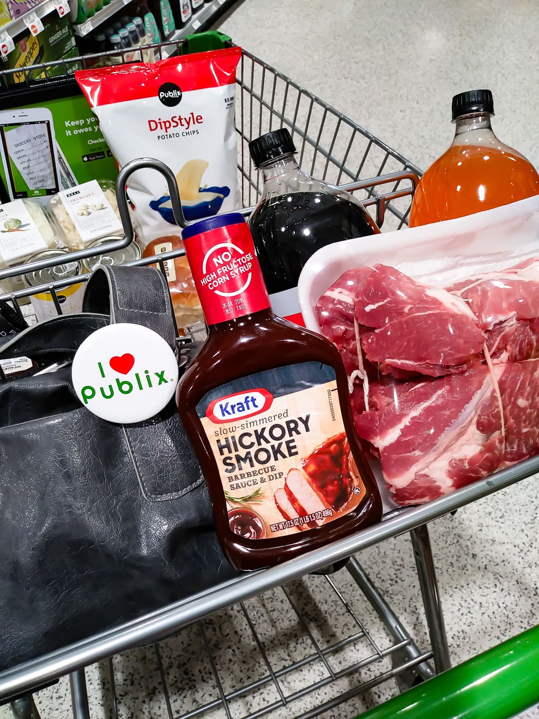 Publix shopping cart with ingredients need to make Slow Cooker Pineapple Pulled Pork Sliders recipe