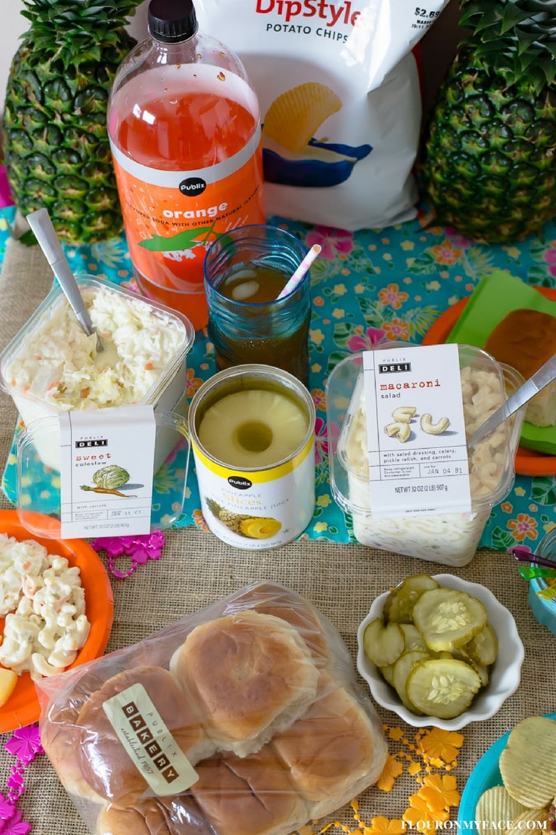 Publix brand products to make a Luau inspired family game night