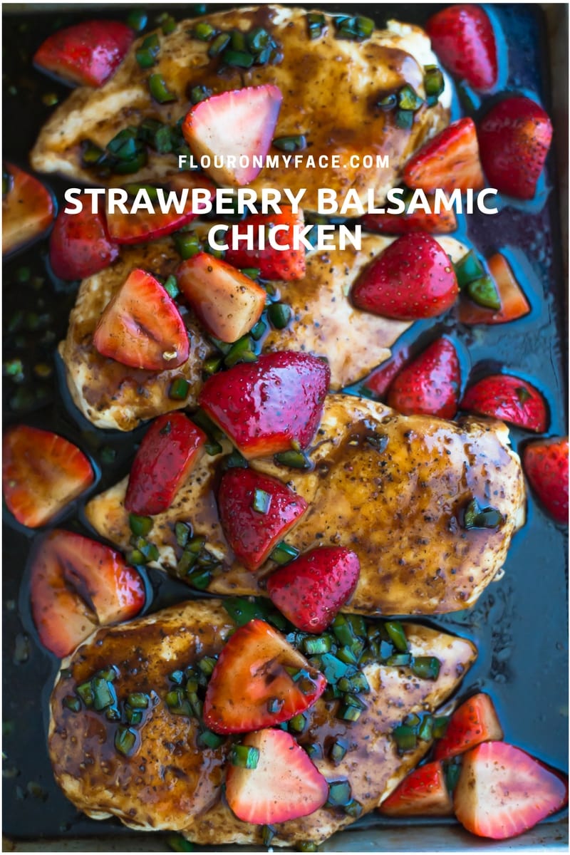 Strawberry Balsamic Chicken in a roasting pan.