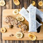 Homemade Banana Chocolate Chip Granola bars wrapped up for an easy snack or lunch box option.