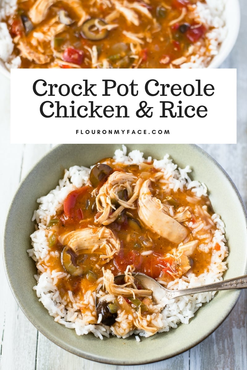 Crock Pot Creole Chicken Recipe served over white rice.