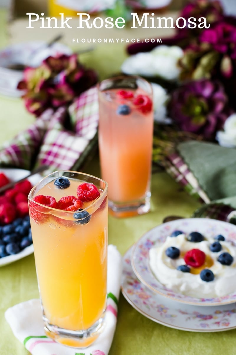 Floral cocktail recipe made with rose syrup served at a Spring time brunch