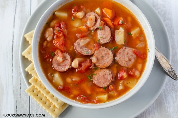 This crock pot soup recipe is the best. Crock Pot Kielbasa Soup is packed full of flavors