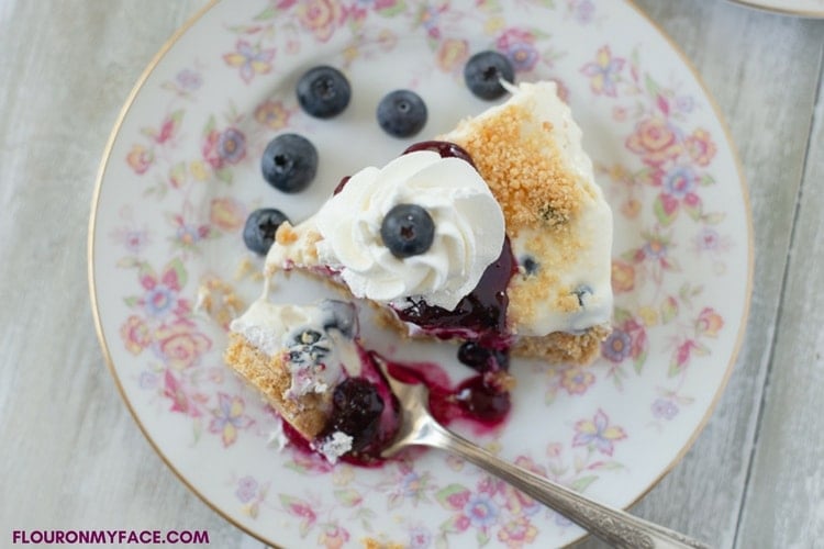 Serving of 2 layer No-Bake Blueberry Cheesecake Pie 