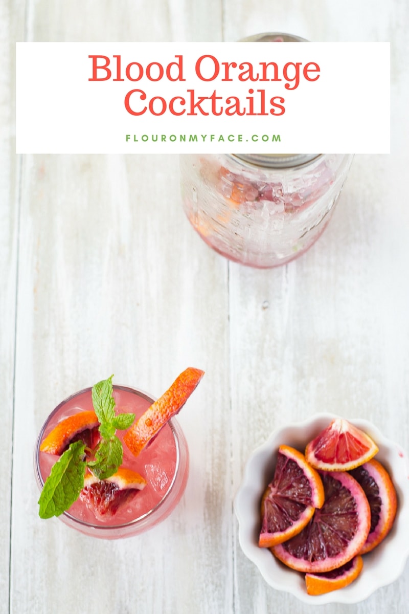 A Blood Orange Smash recipe served in a highball glass with a sprig or mint and slices of fresh blood oranges for garnish.
