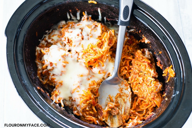 Crock Pot Spaghetti recipe made with uncooked pasta