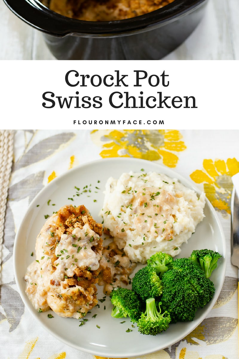 Crock Pot Swiss Chicken recipe is slow cooked to perfection. Boneless skinless chicken breasts make this an easy chicken crock pot recipe your family will love.