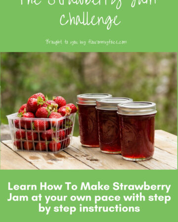 Join the FREE Canning Course by Arlene Mobley of flouronmyface.com This free email course included step by step instructions along with step by step photos teaching you how to make your first batch of homemade Strawberry Jam. It is a perfect beginner canning guide to get you canning!