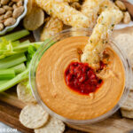 Easy Summer Snack Platter Ideas with hummus, celery, gourmet almonds and homemade mozzarella sticks