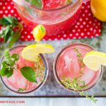 Watermelon Lemonade recipe using fresh lemons, watermelon and thyme simple syrup.