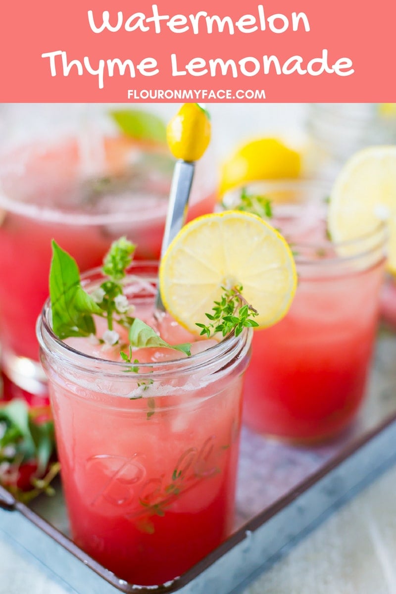 Watermelon Thyme Lemonade made with fresh thyme from the garden. 