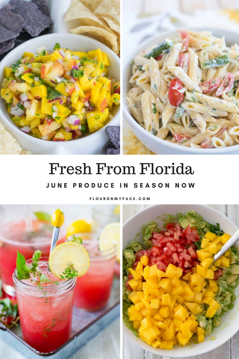 a photo collage of recipe made with fresh from Florida June produce in season now.