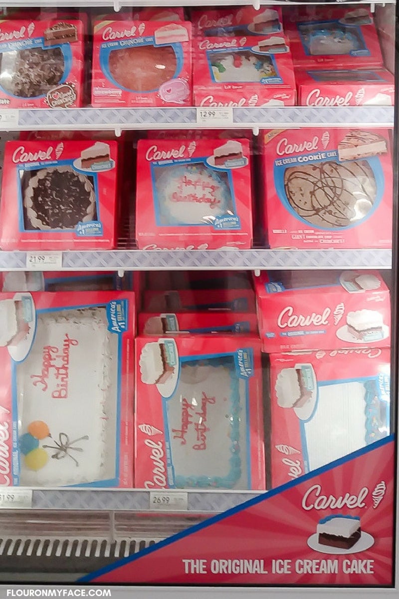 Carvel Ice Cream Cakes available at Publix in the bakery department.