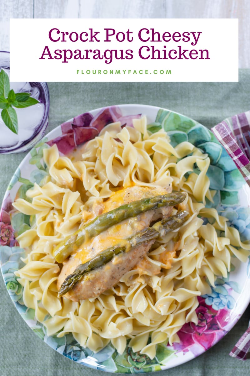 Cheesy Crock Pot Asparagus Chicken recipe is easy to make and a delicious way to enjoy summer asparagus.