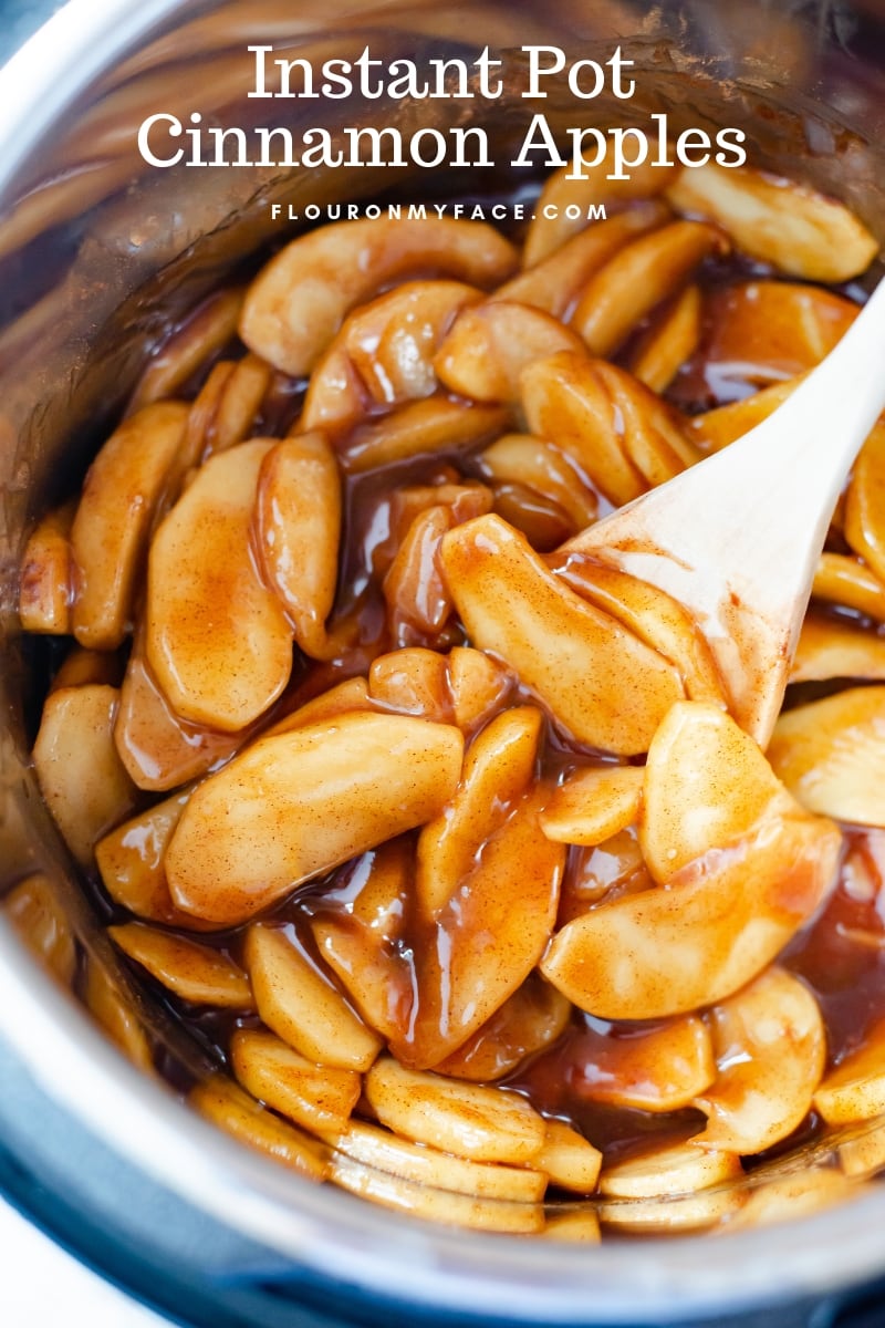 Instant Pot Cinnamon Brown Sugar Glazed Apple Slices that have been cooked in the Instant Pot