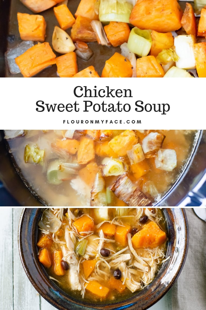 Collage photo of step by step Crock Pot Chicken Roasted Sweet Potato SOup recipe