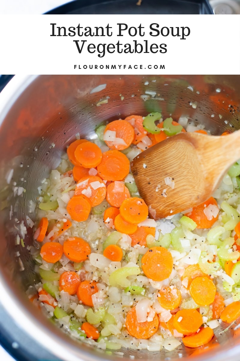 How to saute vegetables for Instant Pot Chicken Wild Rice Mushroom soup recipe.