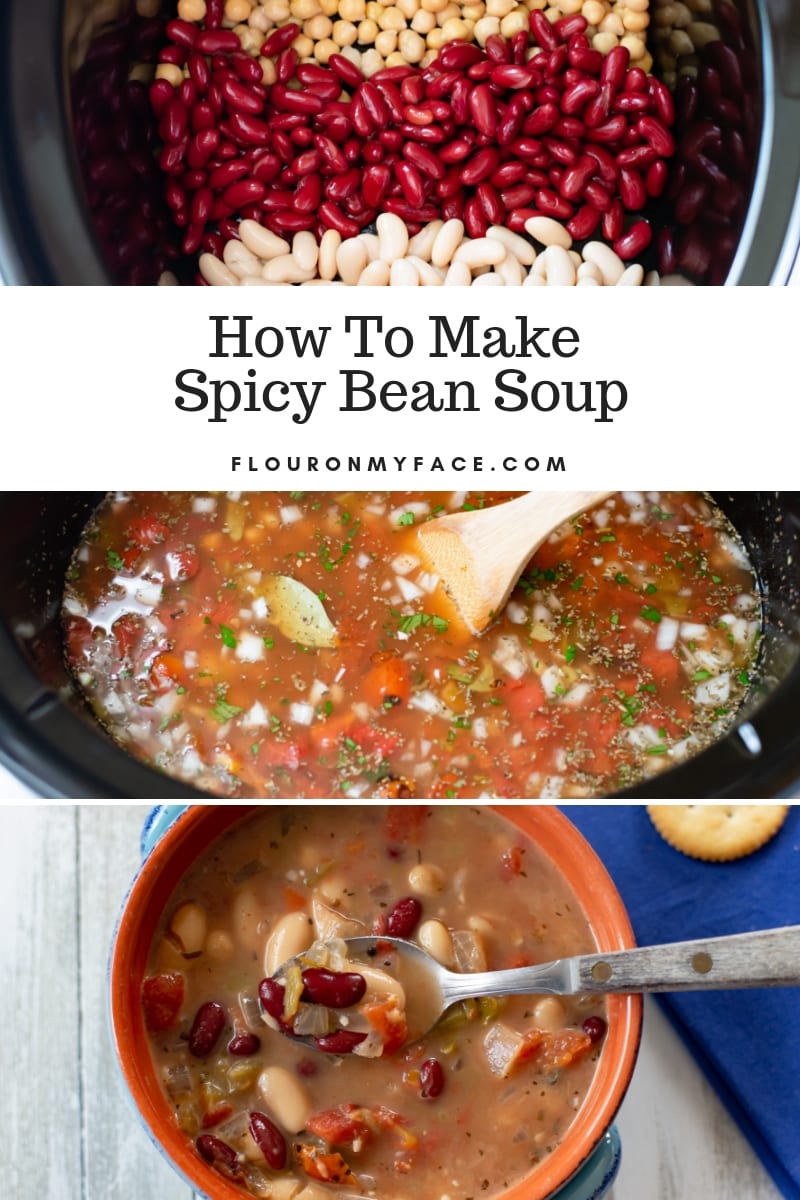 Collage photo of step by step to make Spicy Bean Soup in the crock pot.