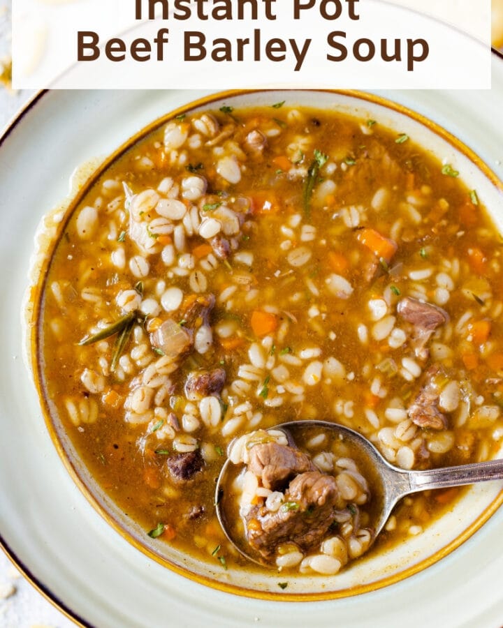 A bowl of Instant Pot Beef Barley Soup