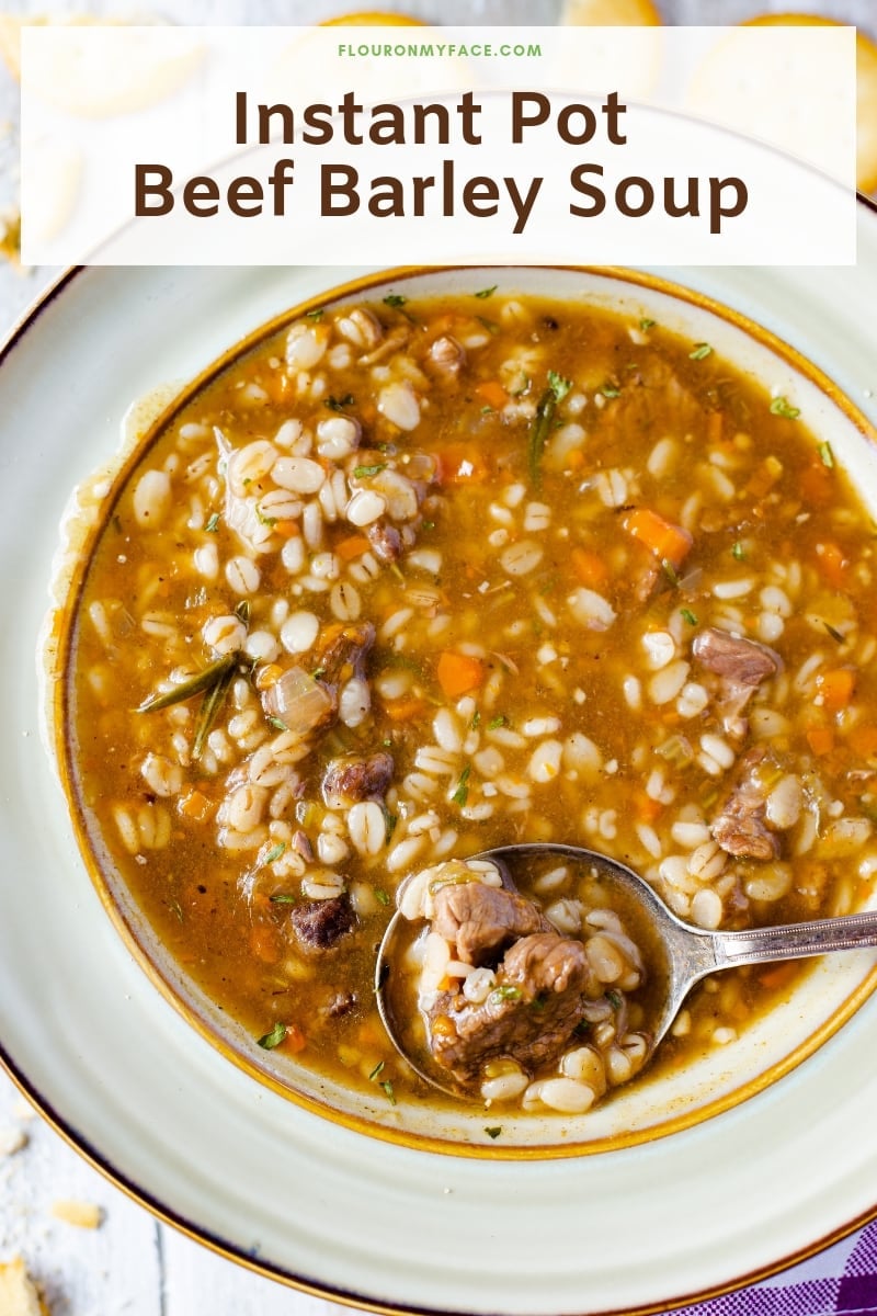 A bowl of Instant Pot Beef Barley Soup