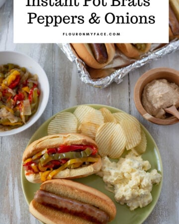 Instant Pot Brats with Peppers and onions recipe is an easy Game Day Instant Pot recipe that will feed a crown