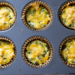 Scrambled Egg Breakfast Muffins in a muffin pan fresh from the oven
