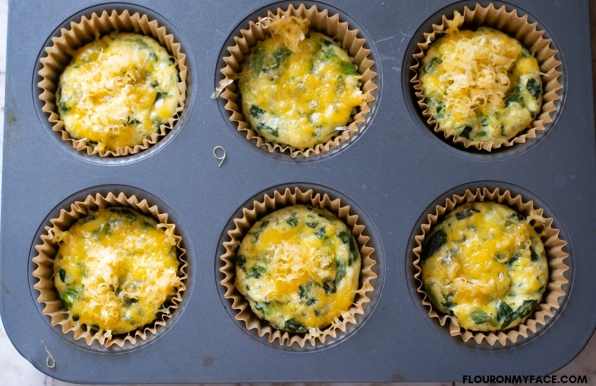 Scrambled Egg Breakfast Muffins in a muffin pan fresh from the oven