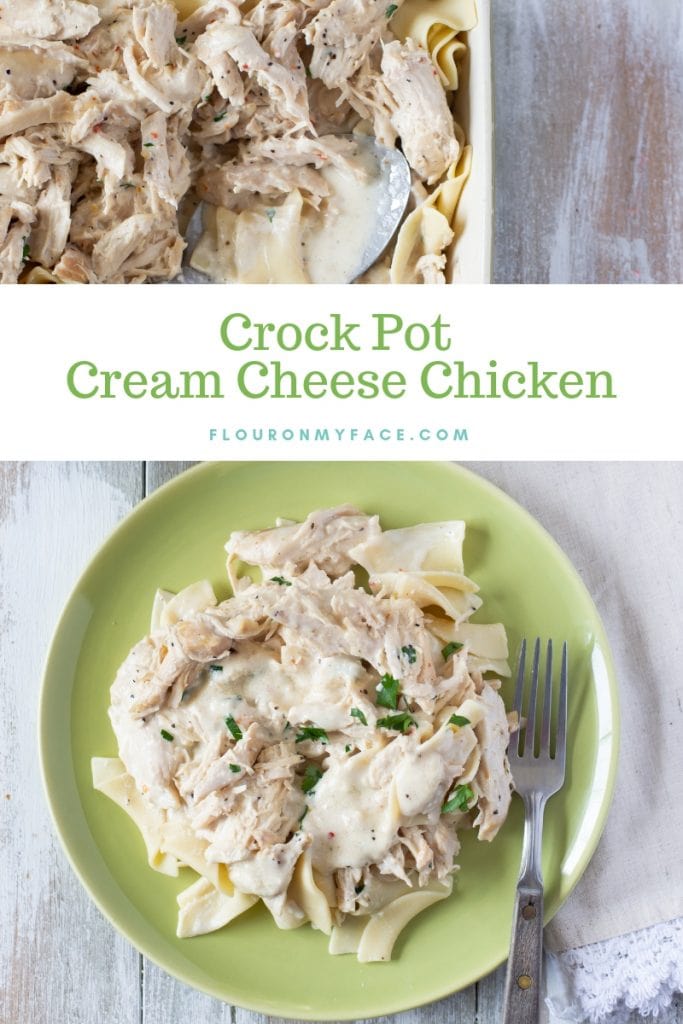 Image of Crock Pot Cream Cheese Chicken recipe served on a green plate