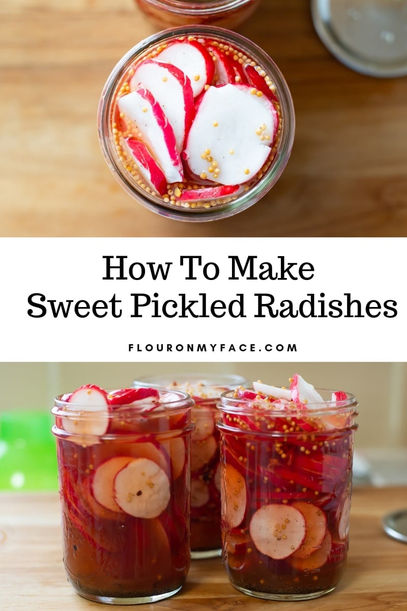 Freshly made Sweet Pickled Radishes in mason jars 