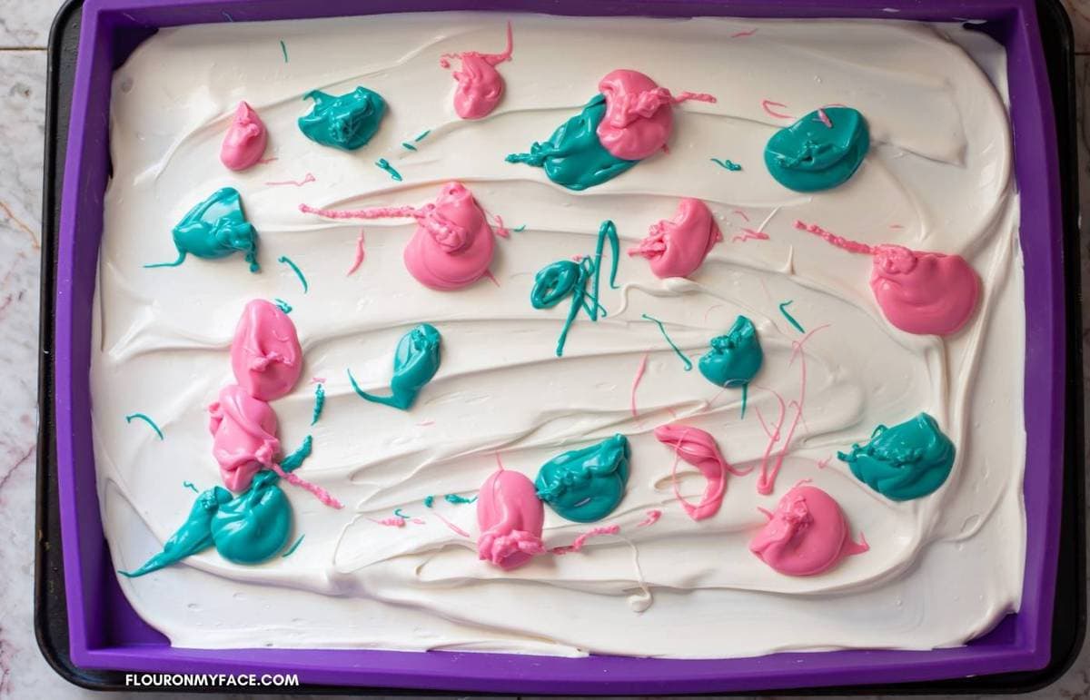 Melted candy melts in a rectangle mold.