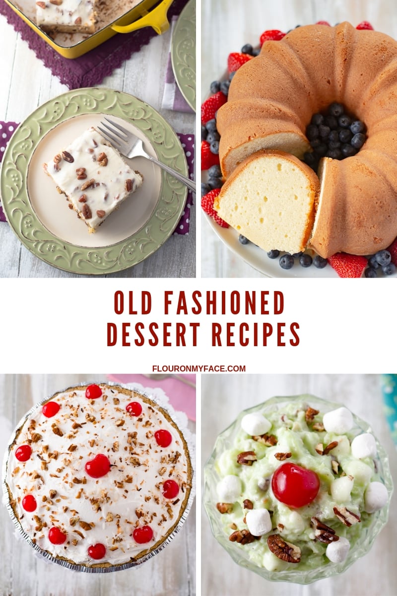 collage photo of 4 old fashioned vintage dessert recipes