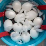 a bowl of ice water with hard boiled Instant Pot eggs