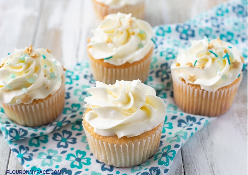 Cupcakes decorated with Swiss Meringue Buttercream Frosting Recipe
