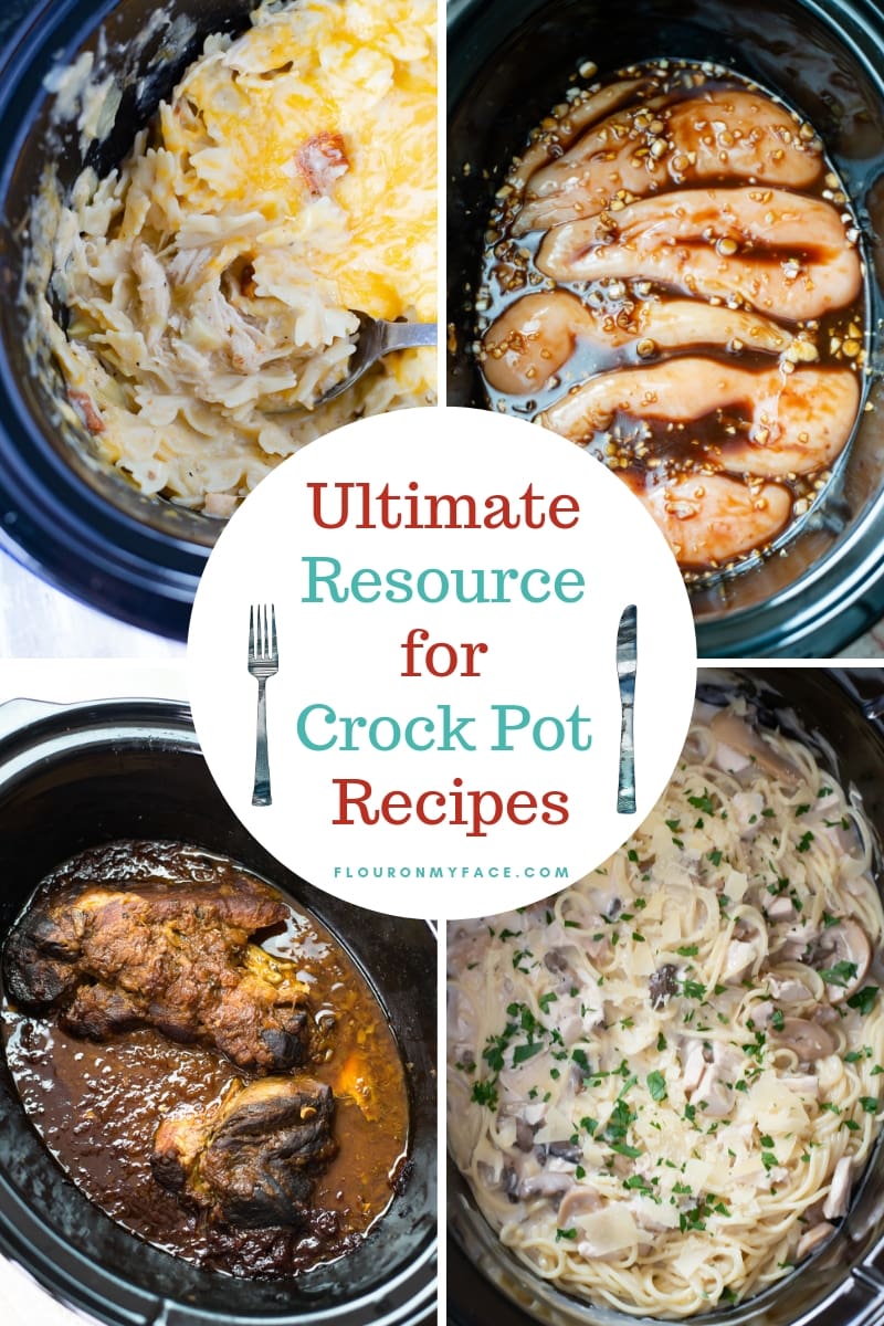 Crock Pot Recipes page featured image-a collage of four mouth watering crock pot recipes.