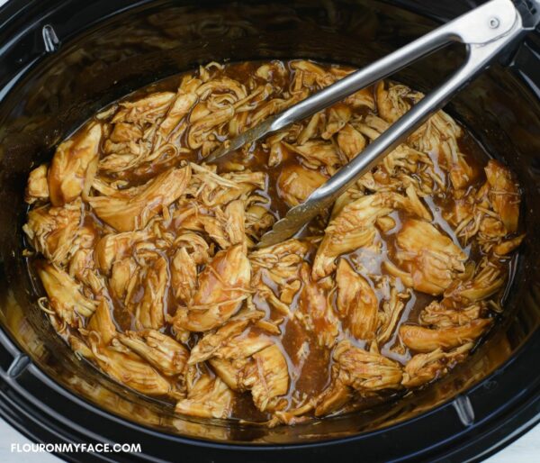 Crock Pot BBQ Pulled Chicken (5 ingredients) - Flour On My Face